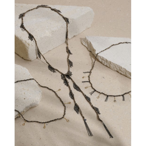 Marie Laure Chamorel ilgas sidabro kaklo papuošalas Ruthenium Lurex Gold Marie Laure Chamorel ilgas sidabro kaklo papuošalas Ruthenium Lurex Gold